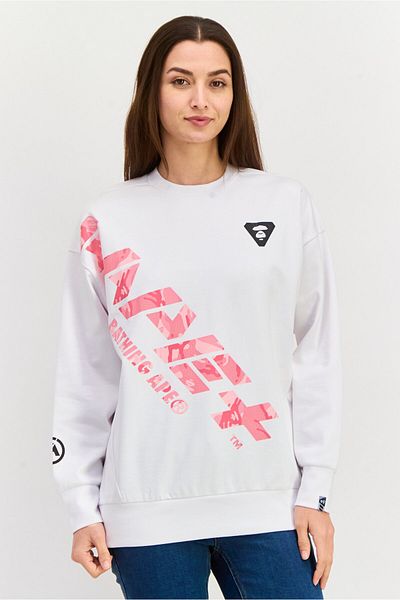Aape By A Bathing Ape Women Crew Neck Graphic Long Sleeves Sweatshirt, White Combo