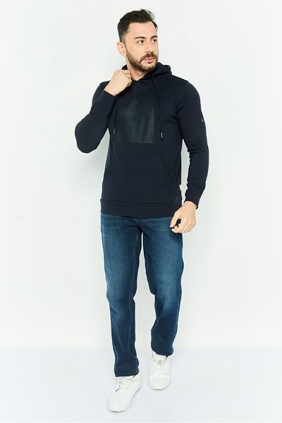 GAZZARRİNİ Men Hooded Graphic Long Sleeves Sweatshirt, Navy