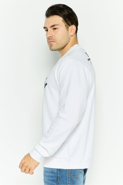 John Richmond Men Crew Neck Long Sleeve Graphic Print Sweatshirt, White