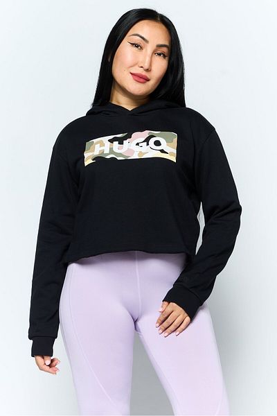 Hugo by Hugo Boss Women Long Sleeve Brand Logo Hoodies, Black