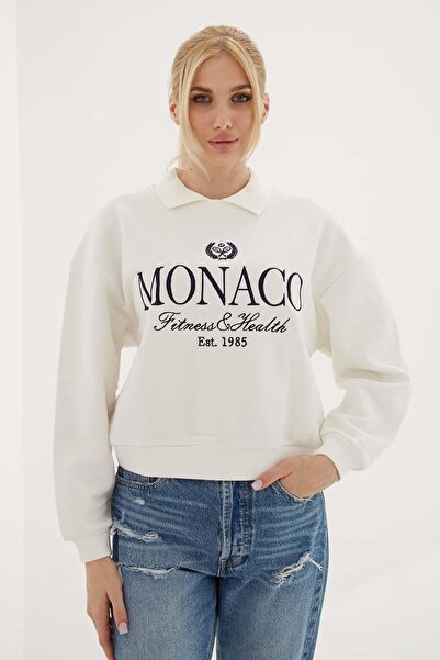 Fashion Friends Polo Collar Embroidered Sweat Ecru
