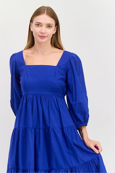 Calvin Klein Women Pleated 3/4 Sleeve Midi Dress, Blue