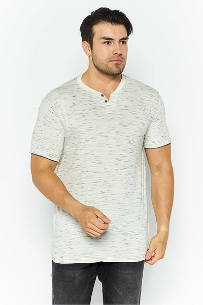 Company Eighty One Men Henley Neck Short Sleeves Heather T-shirt, Off White