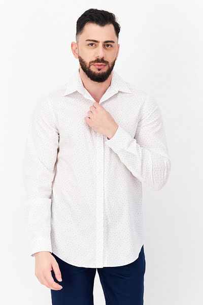 Calvin Klein Men Slim Fit Long Sleeve Allover Print Dress Shirt, White