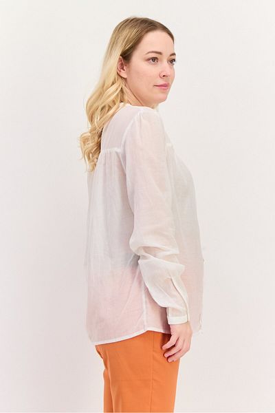 Tommy Jeans Women Split Neck Long Sleeves Plain Blouse, White