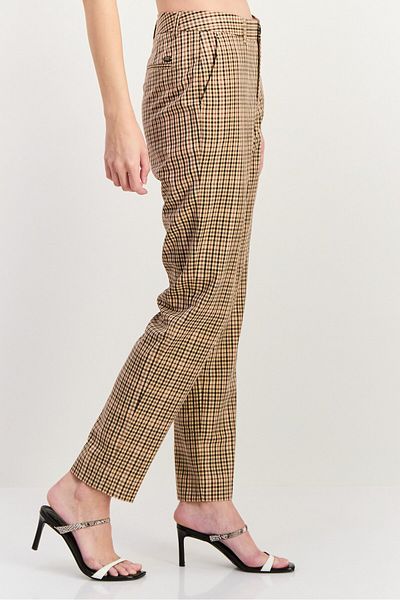 Scotch & Soda Women Regular Fit Checkered Straight Leg Pants, Beige