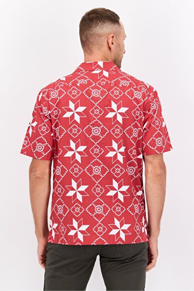 Perry Ellis Men Regular Fit Allover Print Short Sleeves Casual Shirt, Red Combo
