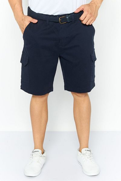 Threadbare Men Stretch Fit Plain Belted Chino Shorts, Navy