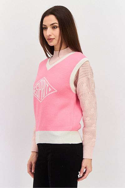 Esprit Women V-neck Sleeveless Textured Sweater Vest, Pink