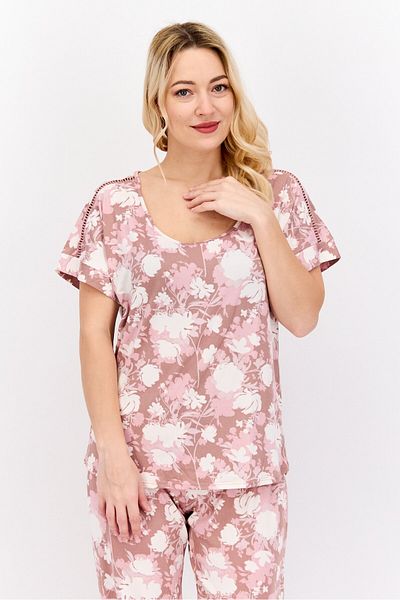 Vince Camuto Women Floral Printed Short Sleeves Top And Pants Pajamas Set, Pink