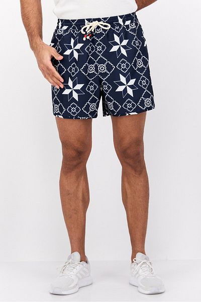 Perry Ellis شورت رجالي أساسي بطباعة كاملة بطول 5 درزات، أزرق داكن