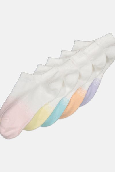 XOXO Kids Girl 5 Pairs Two Tone Print Ankle Socks, White Combo