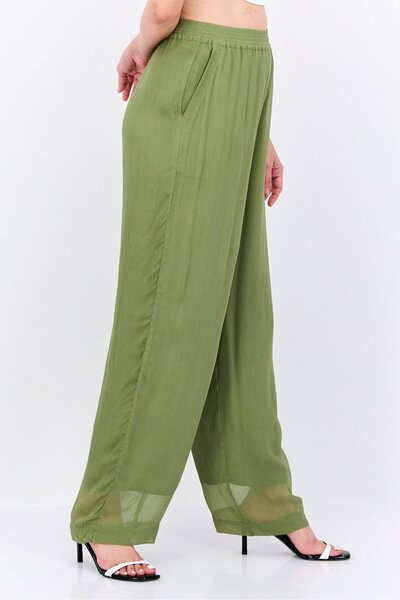 Scotch & Soda Women Wide Leg Textured Pull On Pants, Olive