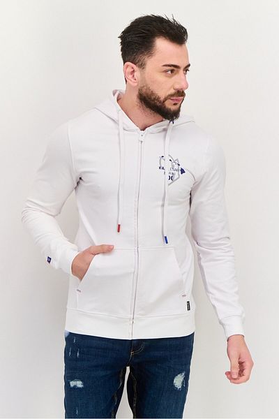 Hurley Men Hooded Long Sleeve Graphic Print Sweatshirt, White Combo