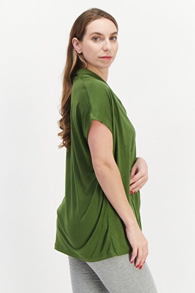 Tchibo Women V-Neck Short Sleeve Plain Top, Green