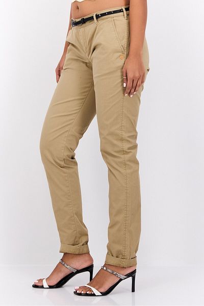 Scotch & Soda Women Regular Fit Belted Solid Chino Pants, Khaki