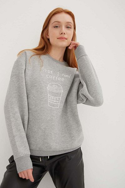 Fashion Friends Sweat Gri Melange imprimat cu decolteu