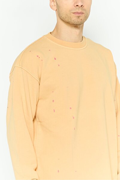 Diesel Men Crew Neck Long Sleeves Solid Sweatshirts, Tan