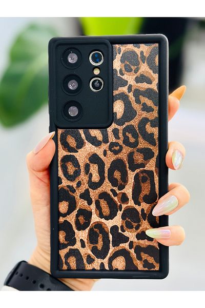 Go Aksesuar جراب من السيليكون بتصميم الفهد متوافق مع هاتف Galaxy S24 ULTRA