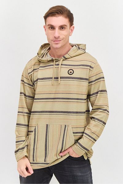 Hurley Men Hooded Long Sleeve Brand Logo Sweatshirt, Khaki Combo