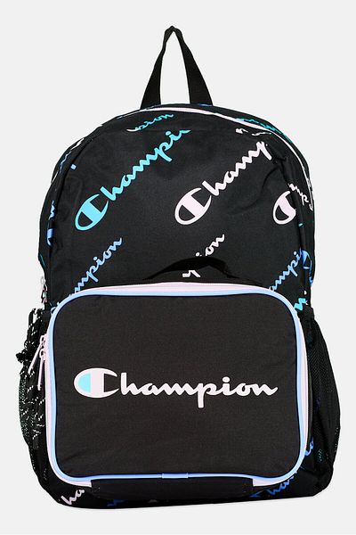 Champion Men Brand Logo Backpack With Lunch Kit 18 L x 14 H x 7 W cm, Black