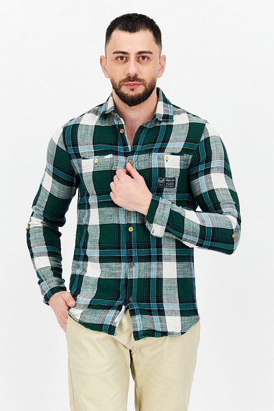 Scotch & Soda Men Regular Fit Plaid Long Sleeves Casual Shirts, Green