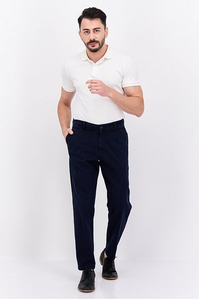 Robe Di Kappa Men Flare Fit Solid Chino Pants, Navy Blue