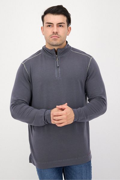 True Grit Men High Neck Long Sleeves Plain Half Zip Sweatshirt, Grey