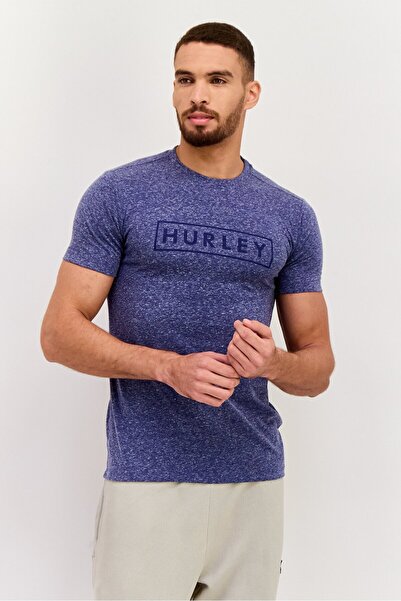 Hurley تي شيرت رياضي رجالي بأكمام قصيرة للتدريب، أزرق هيذر