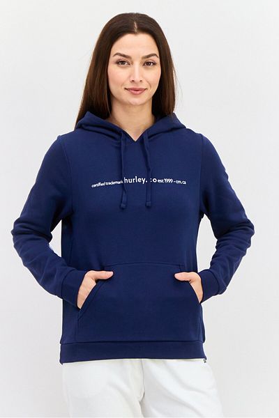 Hurley Women Embroidered Logo Long Sleeves Hooded Sweatshirt, Navy Blue