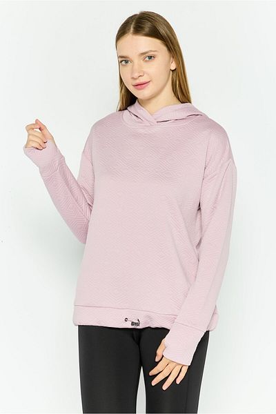 Nine West Women Hood Textured Long Sleeve Sweatshirt, Mauve