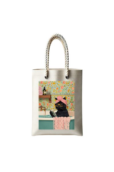 cantasepette Bathing Cat Themed Zippered Daily Use Cloth Bag