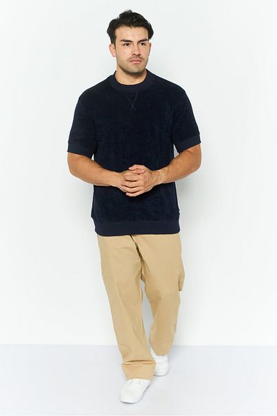 Threadbare Men Crew Neck Short Sleeve Textured T Shirt, Navy