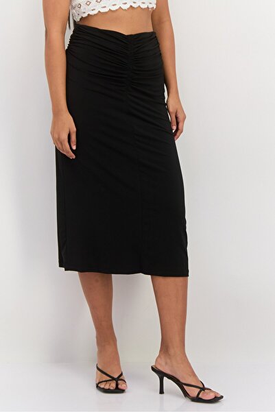 Black Tape تنورة ميدي سادة للنساء، باللون الأسود