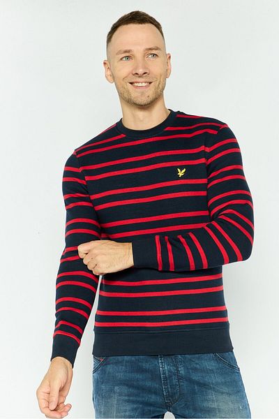 Lyle & Scott Men Round Neck Stripe Long Sleeve Sweatshirt, Navy