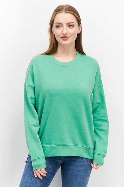 Esprit Women Ribbed Neck Solid Sweatshirt, Green