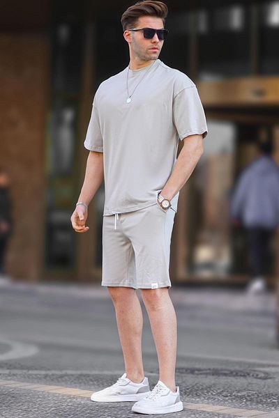 Madmext Painted Gray Basic Men's Shorts Set 6377
