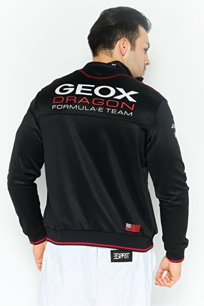 Geox Men Mock Neck Brand Logo Long Sleeves Sweatshirt, Black