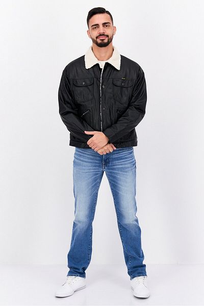 WRANGLER Men Sherpa Leather Motorcycle Jacket, Black