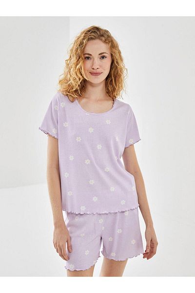 LC Waikiki Set de pijamale LCW Young Crewneck Floral pentru femei cu pantaloni scurți