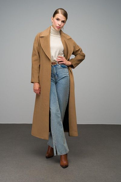 Olcay Palton maxi cu mâneci raglan de culoare camel - Închidere cu capsă K. 3063-y