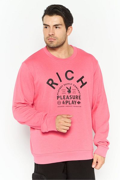 John Richmond Men Crew Neck Graphic Print Long Sleeves Sweatshirt, Pink