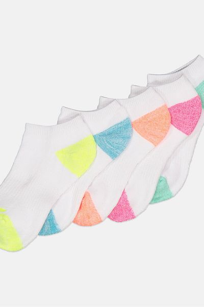 SKECHERS Kids Girl 6 Pairs Of No Show Cushion Socks, White Combo