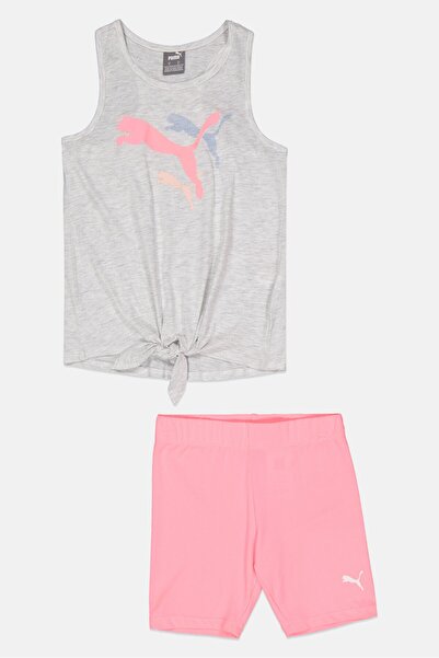 Puma Kids Girl 2 Pieces Sportswear Fit Top And Short Set, Pink/Light Grey