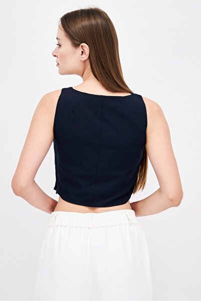 Esprit Women Crew Neck Short Sleeve Textured Top, Navy