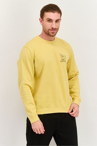 Hurley Men Crew Neck Long Sleeve Embroidered Sweatshirt, Yellow