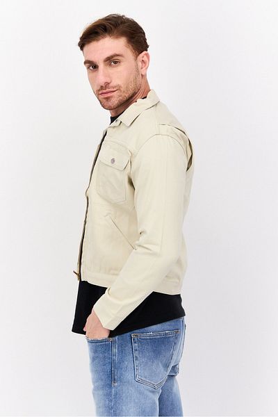 WRANGLER Men Plain Long Sleeve Denim Jacket, Beige