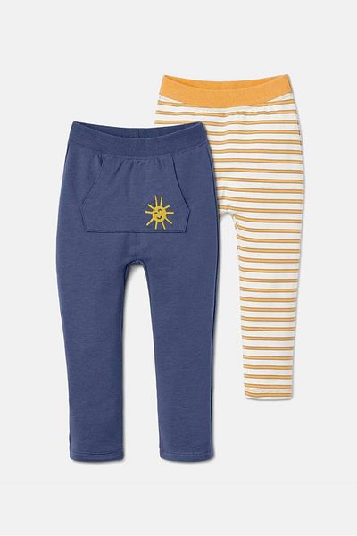 Tchibo Toddler Boys 2 Pcs Striped Pull On Sweatpants, Blue and Yellow