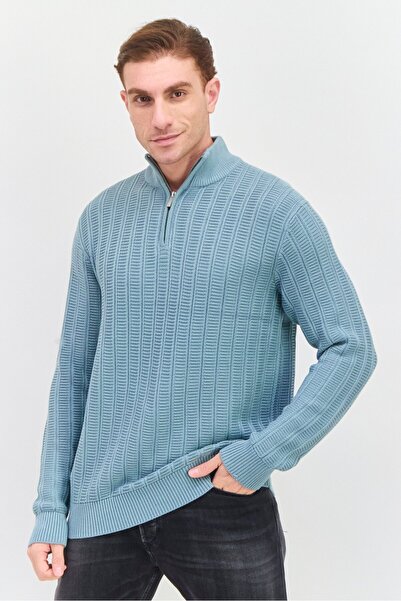 Esprit كنزات رجالية محبوكة برقبة دائرية، باللون الأخضر الرمادي