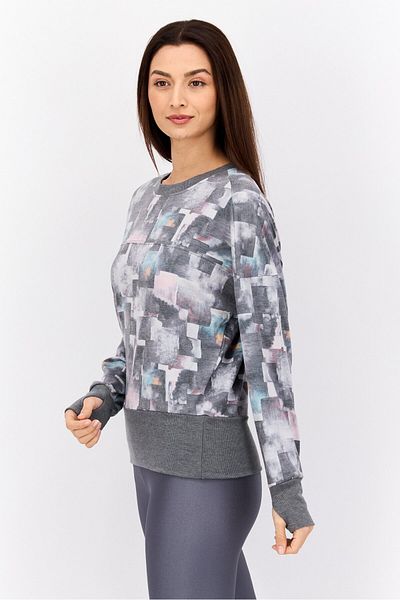 Tahari Sports Women Sportswear Fit Long Sleeve Training Sweater, Grey Combo
